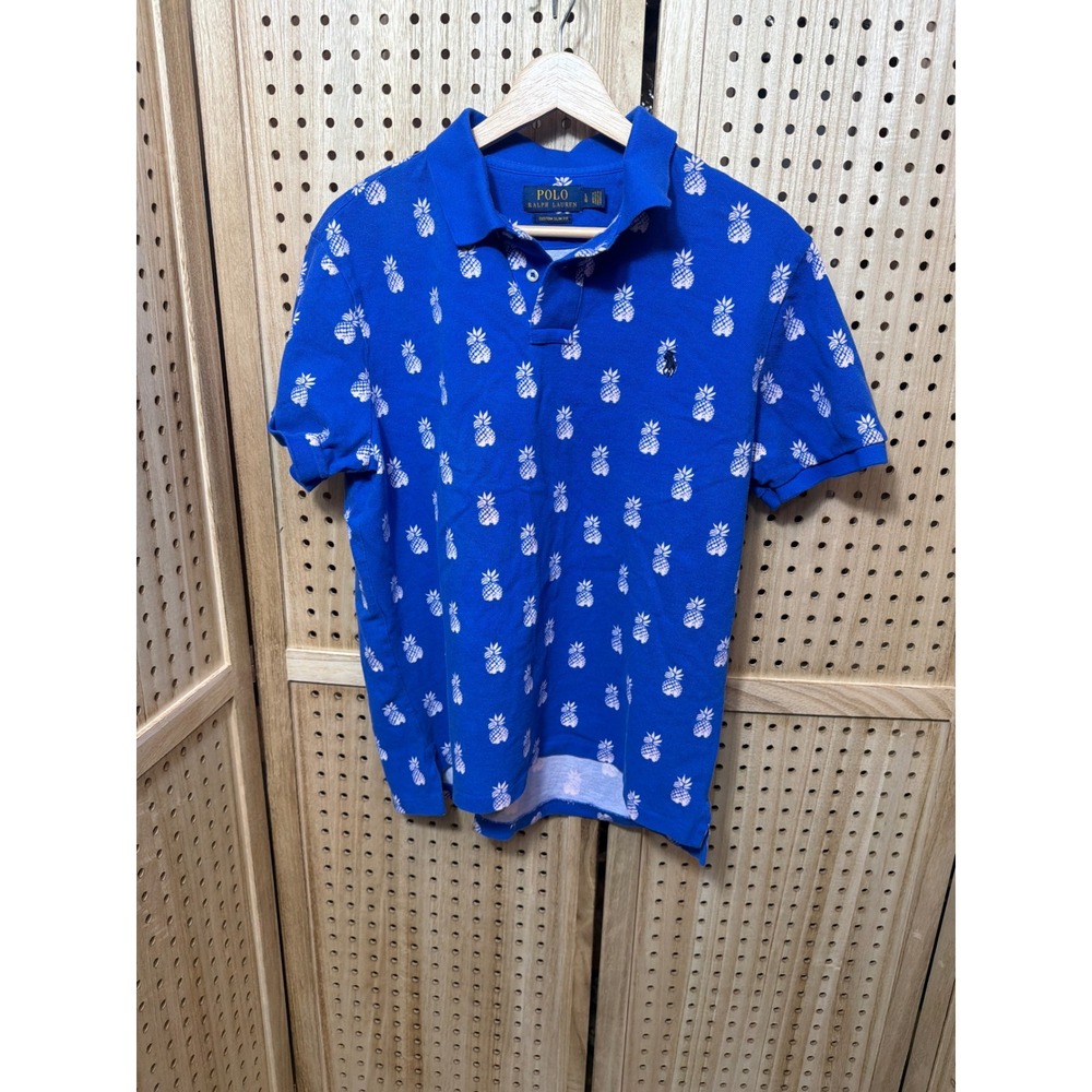 Polo Ralph Lauren Mens Blue Pineapple Print Custom Slim Fit Polo Shirt Large